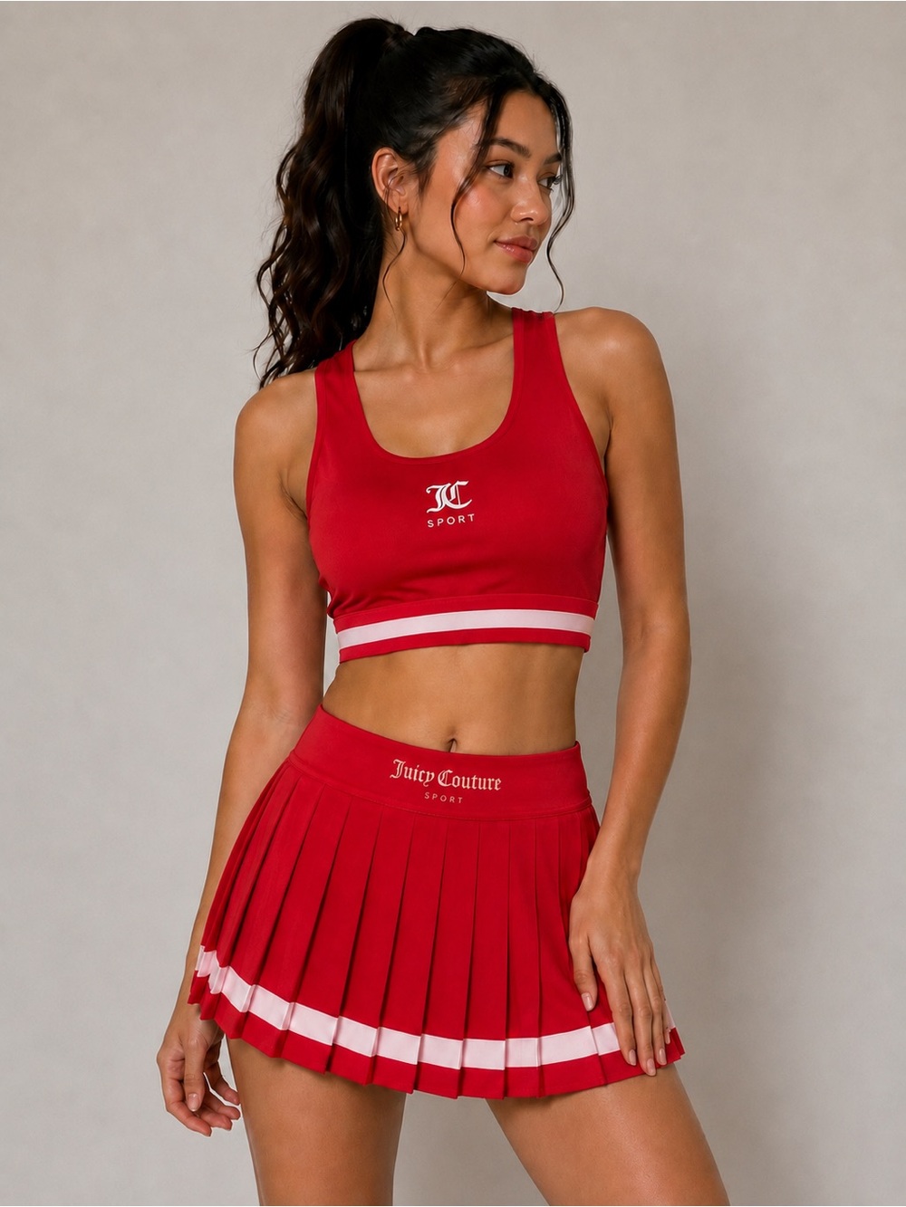 Juicy Couture Red & White Sport Crop Bra and Skirt Set